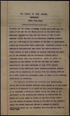 Mack J. Leaming’s on the Fort Pillow Massacre, April 15, 1893. (Gilder Lehrman Collection)