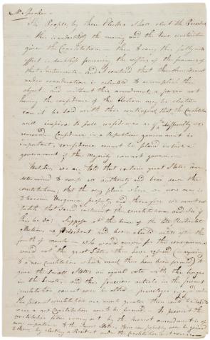 Timothy Pickering, Speech in favor of the Twelfth Amendment, October 17, 1803 (Gilder Lehrman Collection)