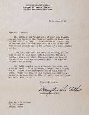 Douglas MacArthur to Mary Cushman, October 24, 1950. (GLC05508.173)