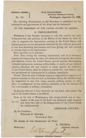 Abraham Lincoln, General Orders No. 141, September 25, 1862 (Gilder Lehrman Collection)