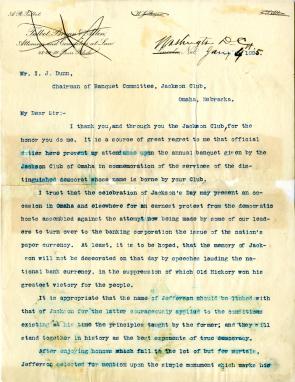 William Jennings Bryan to I. J. Dunn, January 4, 1895 (GLC07189)