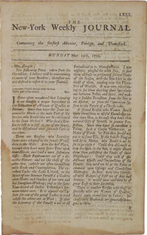 New-York Weekly Journal, May 19, 1735. (Gilder Lehrman Collection)