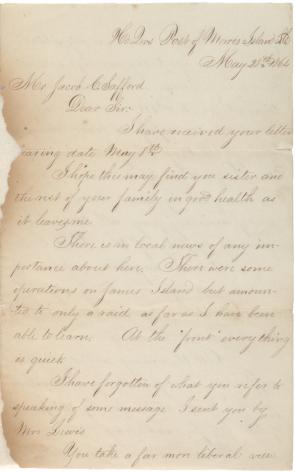 Francis H. Fletcher to Jacob C. Safford, May 28, 1864. (Gilder Lehrman Collectio