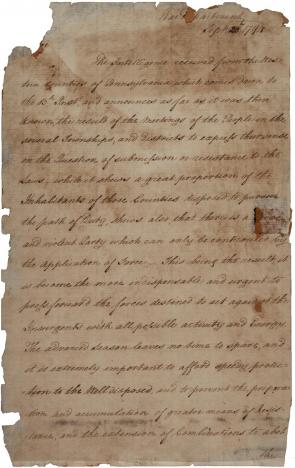Alexander Hamilton to Governor Thomas Mifflin, September 20, 1794. (GLC07920)