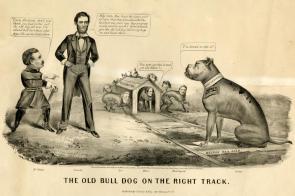 “The Old Bull Dog on the Right Track,” Currier and Ives, NY, 1864. (GLC08594)