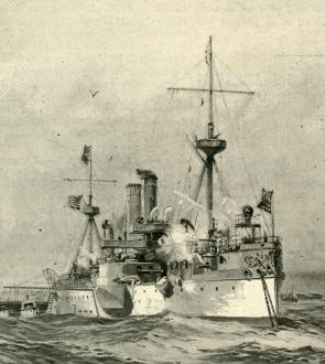 USS Maine, from Harper’s Weekly, February 26, 1898. (Gilder Lehrman Collection)