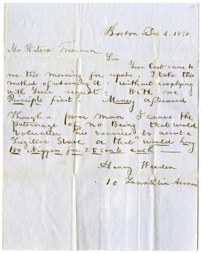 Henry Weeden to Watson Freeman, December 4, 1850 (Gilder Lehrman Collection)