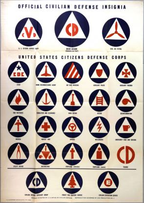 “Official Civilian Defense Insignia, United States Citizens Defense Corps,” US Office of Civilian Defense, 1942 (GLC09520.36)