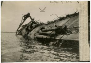 Sailors work on raising the USS Oklahoma, May 24, 1943. (The Gilder Lehrman Collection)