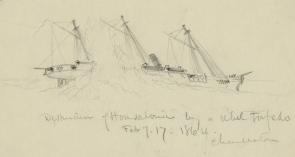 "Destruction of Housatonic" by William Waud (Library of Congress)