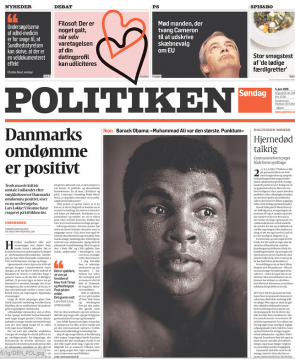 Cover of the Danish newspaper Politken, June 4, 2016--a testament to Muhammad Ali's international renown.
