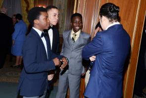 Members of the Gilder Lehrman Student Advisory Council meet Hamilton creator Lin