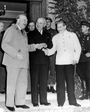 Winston Churchill, Harry Truman, and Joseph Stalin at Potsdam, 1945 (Harry Truman 