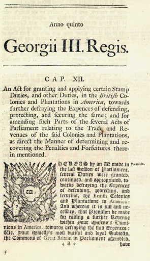 The Stamp Act, pamphlet, published in London, 1765. (Gilder Lehrman Collection)