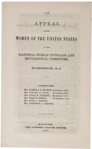 “An Appeal to the Women of the United States” (Washington DC, 1871) (GLC08999) “