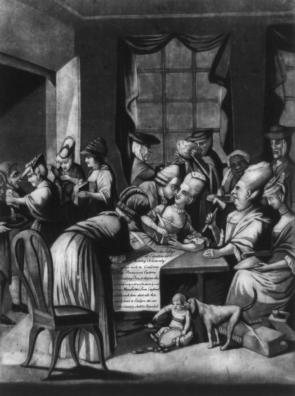 "A Society of Patriotic Ladies, at Edenton in North Carolina" (1775), attributed to Philip Dawe (Library of Congress)