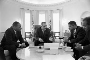 Lyndon Johnson meeting with civil rights leaders, January 18, 1964. (LBJ Library)