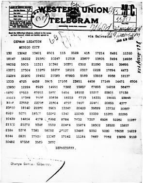 Zimmermann Telegram, January 19, 1917. (National Archives)