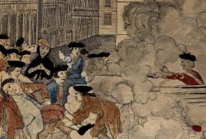 Detail from "The Bloody Massacre" (1770) by Paul Revere. (The Gilder Lehrman Institute of American History)