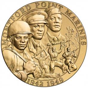 Montford Point Marines Bronze Medal issued in 2011. "For outstanding perseverance and courage that inspired social change in the Marine Corps" is engraved on the reverse. (Courtesy US Mint)