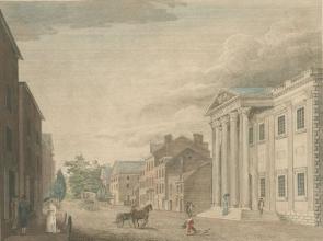 "Bank of the United States, with a View of Third Street Philadelphia" (The Miriam and Ira D. Wallach Division of Art, Prints and Photographs: Print Collection, New York Public Library Digital Collections)