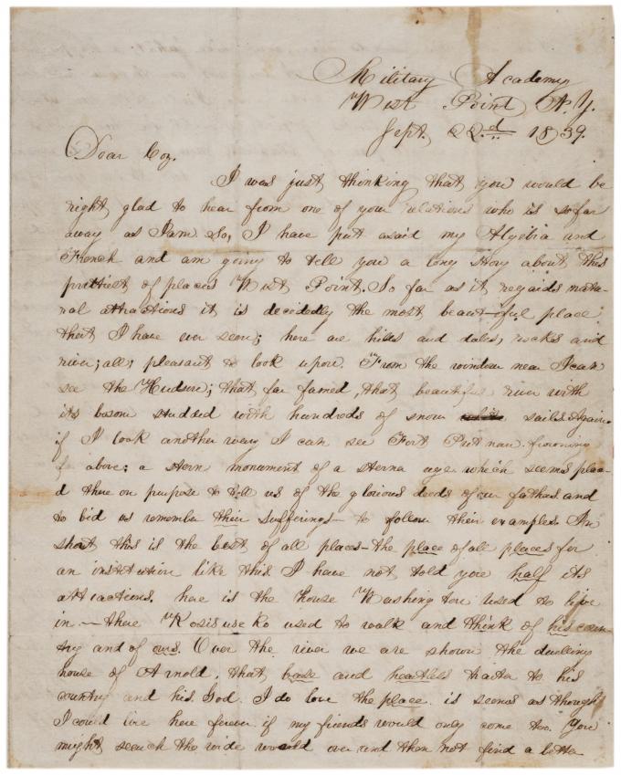 Ulysses S. Grant to R McKinstrey Griffith, September 22, 1839. (Gilder Lehrman Co