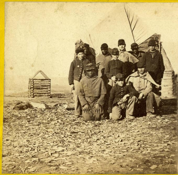 Soldiers from the Army of the James, Point of Rocks, VA, 1864–5.  (GLC05137.005)