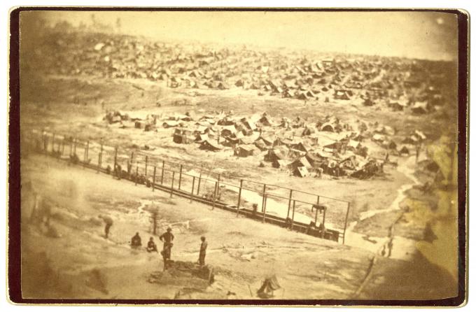 Andersonville prison seen from the guard tower, Andersonville, Georgia, 1864 (GLC)