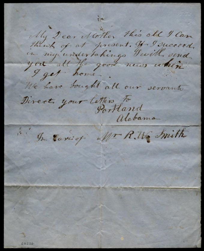 Second page of a letter from an unidentified slave to his mother, October 8, 185