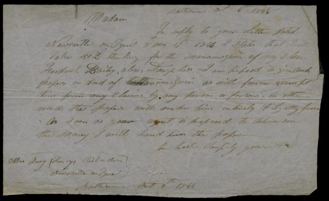 Hugh Auld to Anna Richardson, October 6, 1846 (The Gilder Lehrman Collection, GL
