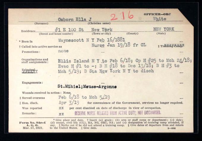 Ella Jane Osborn's service record. Click to enlarge.