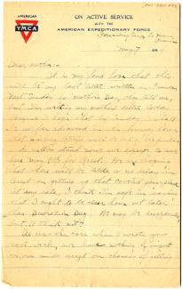 Lawrence Hopkins to Mrs. A.W. Hopkins, May 7, 1919. (Gilder Lehrman Collection)