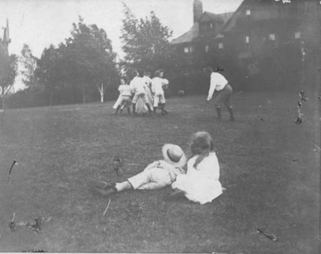 Roosevelt and family playing football, c.1890. Theodore Roosevelt, Jr. and Alice Roosevelt in foreground. Roosevelt and family playing football, c.1890. Theodore Roosevelt, Jr. and Alice