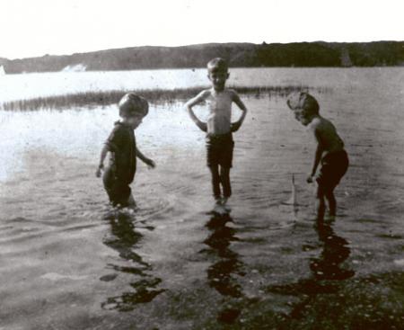 Swimming in Cold Spring Harbor, late 1890s. From left to right: Ethel, Kermit, unidentified boy. Swimming in Cold Spring Harbor, late 1890s. From left to right: Ethel, Kermit, u