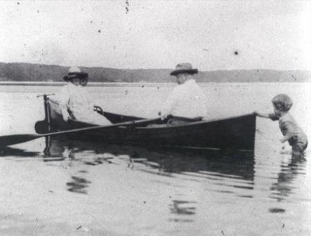 Theodore Roosevelt and Edith in a Rowboat at Cold Spring Harbor Beach with grandson Richard Derby, Jr., the son of Ethel Roosevelt, c.1917. Theodore Roosevelt and Edith in a Rowboat at Cold Spring Harbor Beach with grand