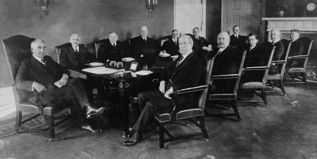 Warren G. Harding (far left) with his Cabinet, including Albert Fall (2nd from right) who perpetrated the Teapot Dome scandal, 1921. (Library of Congress Prints and Photographs Division) Warren Harding and his Cabinet, 1921 (Library of Congress P&P)