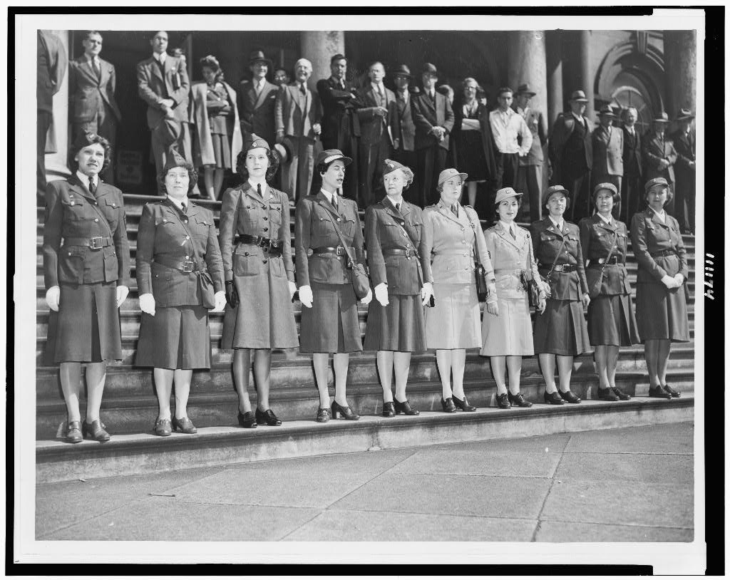 American Women's Voluntary Services members, ca. 1942. World Telegram photo by Bill Schiff. (Library of Congress)