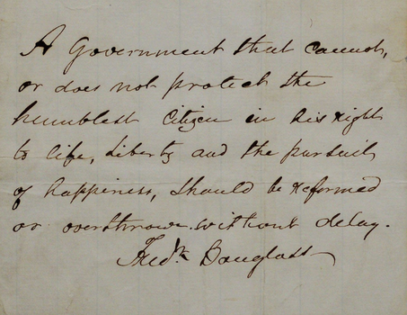 Brief note signed by Frederick Douglass