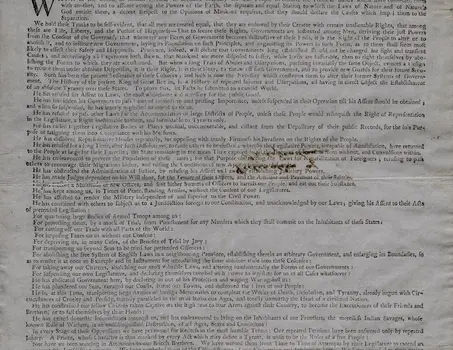 Printed copy of the Declaration of Independence
