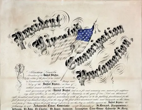 One of three color lithographic broadsides of the Emancipation Proclamation