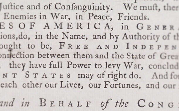 Dunlap Printing of the Declaration - close view of conclusion