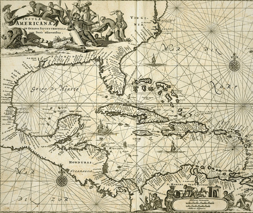 Printed Map of Gulf of Mexico from ca. 1671