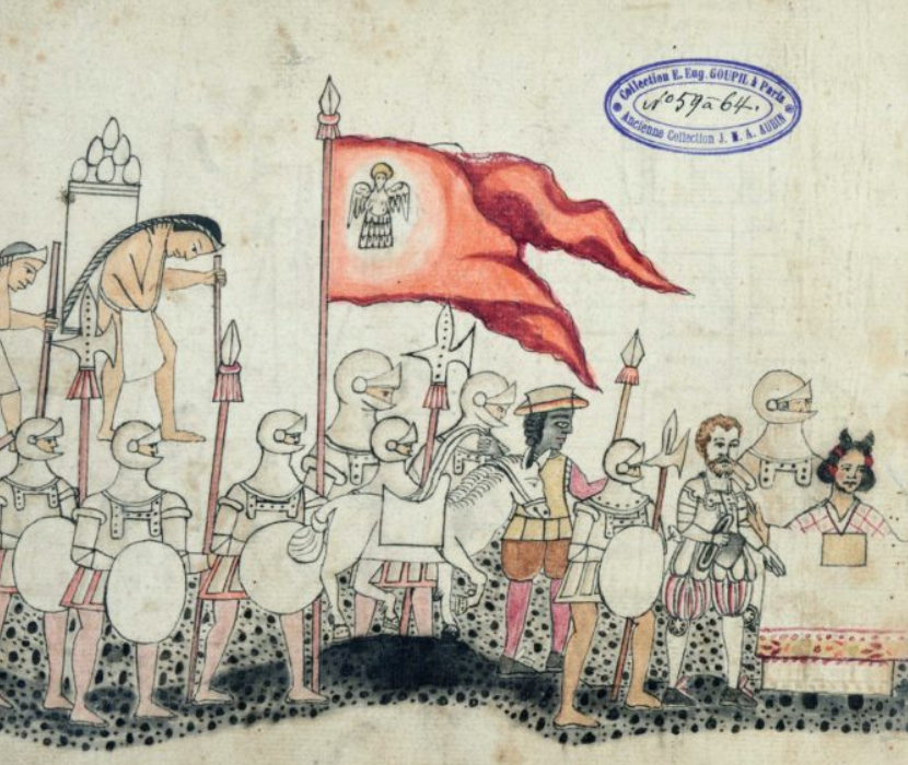 Manuscript on paper, Spaniards marching into Tenochtitlan ca. 1530