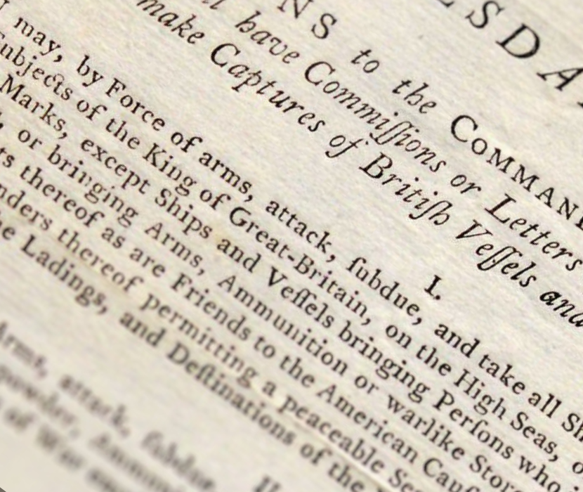 Printed 1776 authorization to capture British vessels