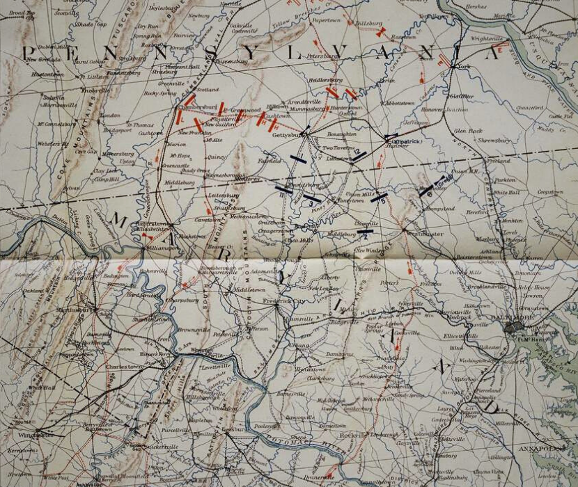 1900 Map showing positions of Union and Confederate armies during 1863 Battle of Gettysburg