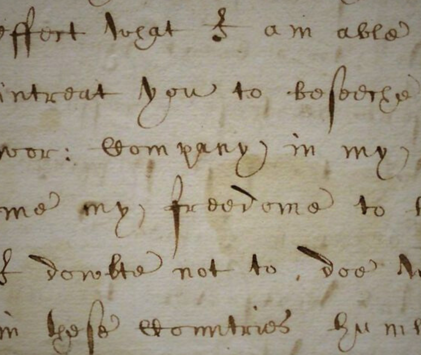Detail of handwritten 1622 letter describing life in Virginia