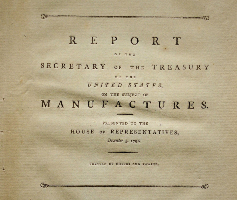 Title page of the 1791 Report of the Secretary of the Treasury