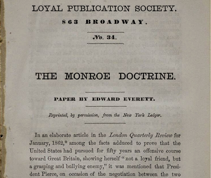 View of the first page of a 1863 published paper about the Monroe Doctrine