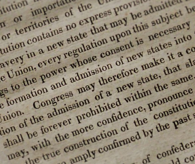 Detail from printed speech given by Senator Rufus King with visible text discussing admission of new states