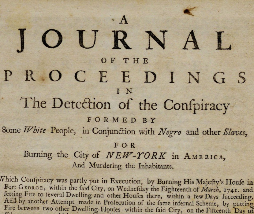 Title page of Daniel Horsmanden's 1744 pamphlet about the Conspiarcy of 1741